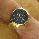 Buy Shop Tommy Hilfiger Tyson Chronograph Black Dial Gold Steel Strap Watch For Men - 1710589 USA Online