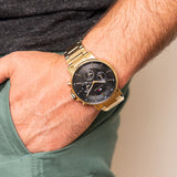 Buy Shop Tommy Hilfiger Tyson Chronograph Black Dial Gold Steel Strap Watch For Men - 1710589 USA Online