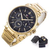 Buy Shop Tommy Hilfiger Tyson Chronograph Black Dial Gold Steel Strap Watch For Men - 1710589 USA Online