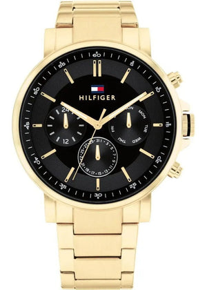 Buy Shop Tommy Hilfiger Tyson Chronograph Black Dial Gold Steel Strap Watch For Men - 1710589 USA Online
