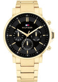 Buy Shop Tommy Hilfiger Tyson Chronograph Black Dial Gold Steel Strap Watch For Men - 1710589 USA Online