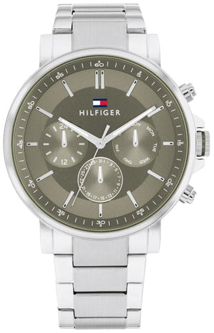 Buy Shop Tommy Hilfiger Tyson Chronograph Green Dial Silver Steel Strap Watch For Men - 1710587 USA Online