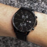 Buy Shop Tommy Hilfiger West Chronograph Black Dial Black Leather Strap Watch For Men - 1791711 USA Online