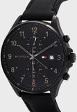 Buy Shop Tommy Hilfiger West Chronograph Black Dial Black Leather Strap Watch For Men - 1791711 USA Online