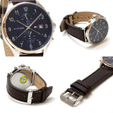 Buy Shop Tommy Hilfiger West Chronograph Blue Dial Brown Leather Strap Watch For Men - 1791712 USA Online