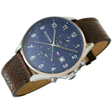 Buy Shop Tommy Hilfiger West Chronograph Blue Dial Brown Leather Strap Watch For Men - 1791712 USA Online