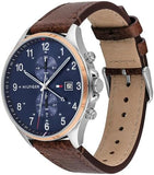 Buy Shop Tommy Hilfiger West Chronograph Blue Dial Brown Leather Strap Watch For Men - 1791712 USA Online
