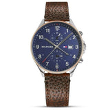 Buy Shop Tommy Hilfiger West Chronograph Blue Dial Brown Leather Strap Watch For Men - 1791712 USA Online