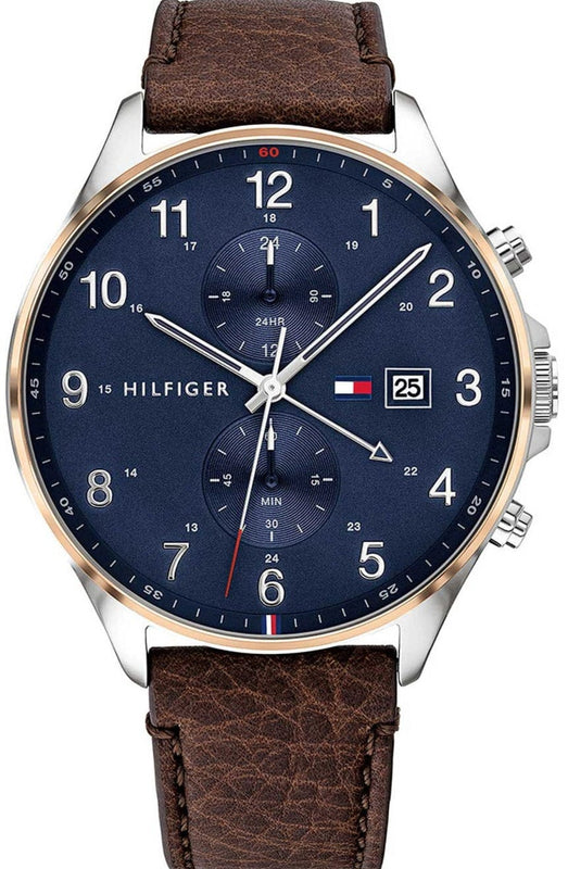 Buy Shop Tommy Hilfiger West Chronograph Blue Dial Brown Leather Strap Watch For Men - 1791712 USA Online