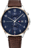 Buy Shop Tommy Hilfiger West Chronograph Blue Dial Brown Leather Strap Watch For Men - 1791712 USA Online