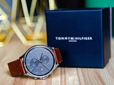 Buy Shop Tommy Hilfiger West Chronograph Grey Dial Brown Leather Strap Watch For Men - 1791710 USA Online