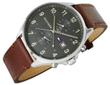 Buy Shop Tommy Hilfiger West Chronograph Grey Dial Brown Leather Strap Watch For Men - 1791710 USA Online