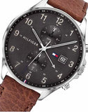 Buy Shop Tommy Hilfiger West Chronograph Grey Dial Brown Leather Strap Watch For Men - 1791710 USA Online