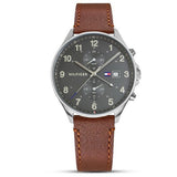 Buy Shop Tommy Hilfiger West Chronograph Grey Dial Brown Leather Strap Watch For Men - 1791710 USA Online