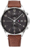 Buy Shop Tommy Hilfiger West Chronograph Grey Dial Brown Leather Strap Watch For Men - 1791710 USA Online