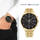 Buy Shop Tommy Hilfiger West Chronograph Quartz Black Dial Gold Steel Strap Watch For Men - 1791708 USA Online