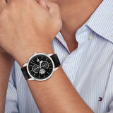 Buy Shop Tommy Hilfiger Weston Chronograph Black Dial Black Leather Strap Watch For Men - 1710502 USA Online