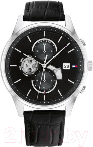 Buy Shop Tommy Hilfiger Weston Chronograph Black Dial Black Leather Strap Watch For Men - 1710502 USA Online