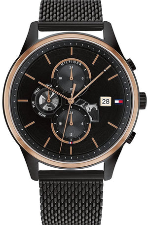 Buy Shop Tommy Hilfiger Weston Chronograph Black Dial Black Mesh Bracelet Watch For Men - 1710505 USA Online