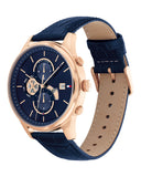 Buy Shop Tommy Hilfiger Weston Chronograph Blue Dial Blue Leather Strap Watch For Men - 1710503 USA Online