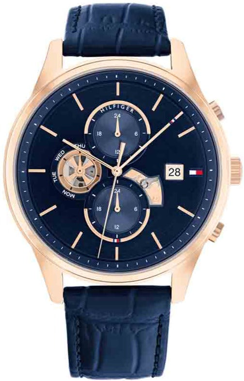 Buy Shop Tommy Hilfiger Weston Chronograph Blue Dial Blue Leather Strap Watch For Men - 1710503 USA Online