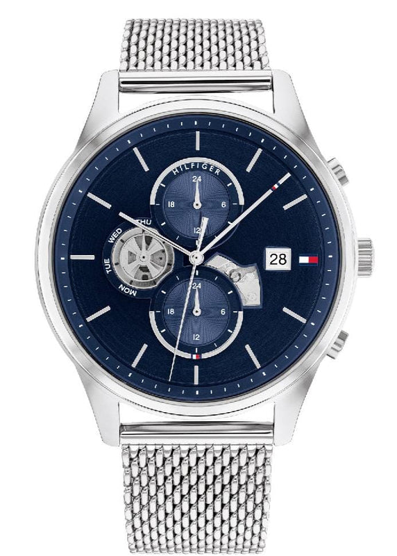 Buy Shop Tommy Hilfiger Weston Chronograph Blue Dial Silver Mesh Bracelet Watch For Men - 1710504 USA Online