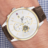 Buy Shop Tommy Hilfiger Weston Chronograph Silver Dial Brown Leather Strap Watch For Men - 1710501 USA Online