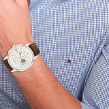 Buy Shop Tommy Hilfiger Weston Chronograph Silver Dial Brown Leather Strap Watch For Men - 1710501 USA Online