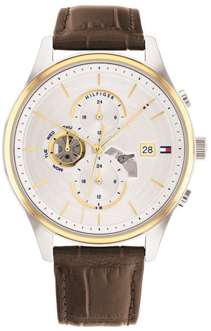 Buy Shop Tommy Hilfiger Weston Chronograph Silver Dial Brown Leather Strap Watch For Men - 1710501 USA Online