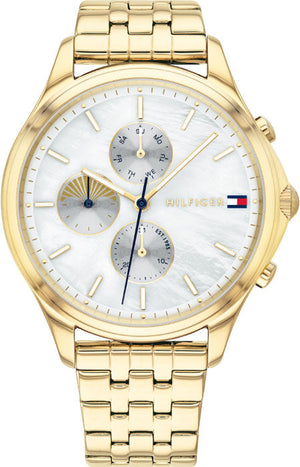 Buy Shop Tommy Hilfiger Whitney Chronograph Quartz Mother of Pearl White Dial Gold Steel Strap Watch For Women - 1782121 USA Online