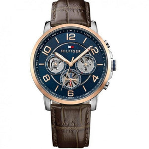 Buy Shop Tommy Hilfiger Keagan Chronograph Blue Dial Brown Leather Strap Watch for Men - 1791290 USA Online