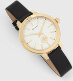 Buy Shop Tory Burch Collins White Dial Black Leather Strap Watch for Women - TBW1205 USA Online