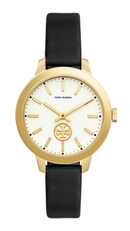 Buy Shop Tory Burch Collins White Dial Black Leather Strap Watch for Women - TBW1205 USA Online