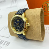 Buy Shop Tory Burch The Miller Chronograph Blue Dial Blue Jacquard Strap Watch for Women - TBW1038 USA Online