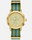 Buy Shop Tory Burch The Tory Chronograph White Dial Two Tone NATO Strap Watch for Women - TBW1037 USA Online