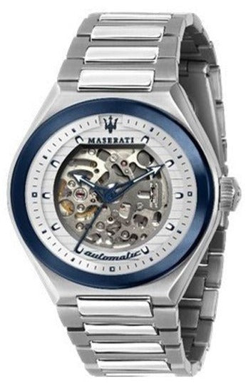 Buy Shop Maserati Triconic Automatic Skeleton Grey Dial Silver Steel Strap Watch For Men - R8823139002 USA Online