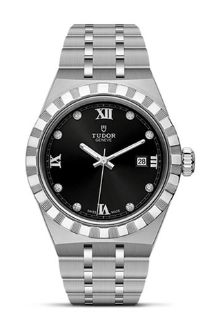 Buy Shop Tudor Royal Automatic Diamonds Black Dial Silver Steel Strap Watch for Men - M28600-0004 USA Online