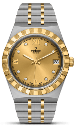Buy Shop Tudor Royal Automatic Diamonds Gold Dial Two Tone Steel Strap Watch for Men - M28603-0006 USA Online