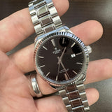 Buy Shop Tudor Style Automatic Black Dial Silver Steel Strap Watch for Men - M12710-0003 USA Online