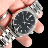 Buy Shop Tudor Style Automatic Black Dial Silver Steel Strap Watch for Men - M12710-0003 USA Online