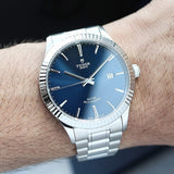 Buy Shop Tudor Style Automatic Blue Dial Silver Steel Strap Watch for Men - M12710-0013 USA Online