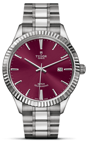 Buy Shop Tudor Style Automatic Burgundy Red Dial Silver Steel Strap Watch for Men - M12710-0015 USA Online