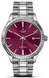 Buy Shop Tudor Style Automatic Burgundy Red Dial Silver Steel Strap Watch for Men - M12710-0015 USA Online