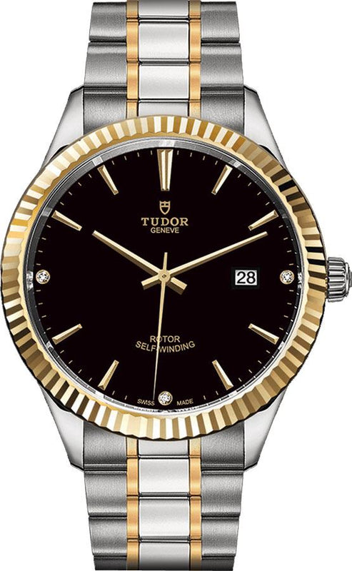 Buy Shop Tudor Style Automatic Diamonds Black Dial Two Tone Steel Strap Watch for Men - M12713-00011 USA Online