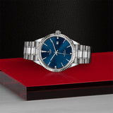 Buy Shop Tudor Style Automatic Diamonds Blue Dial Silver Steel Strap Watch for Men - M12710-0017 USA Online
