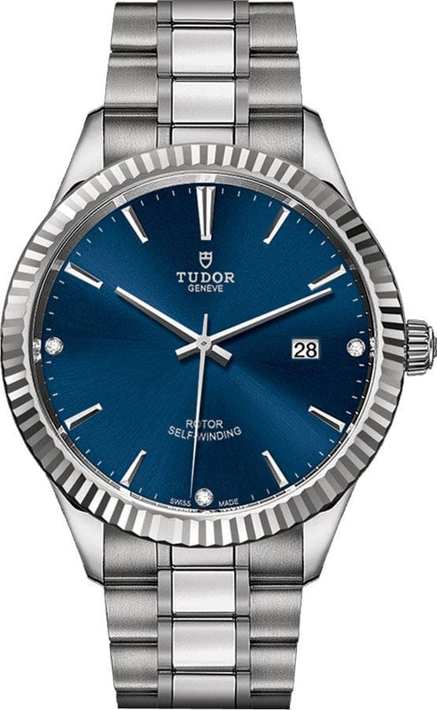 Buy Shop Tudor Style Automatic Diamonds Blue Dial Silver Steel Strap Watch for Men - M12710-0017 USA Online