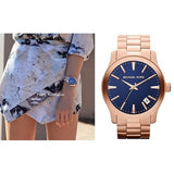 Buy Shop Michael Kors Runway Blue Dial Rose Gold Stainless Steel Strap Watch for Women - MK7065 USA Online