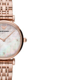 Buy Shop Emporio Armani Gianni T Bar Quartz Mother of Pearl Dial Rose Gold Steel Strap Watch For Women - AR11385 USA Online