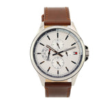 Buy Shop Tommy Hilfiger Multi Function Quartz White Dial Brown Leather Strap Watch for Men - 1791614 USA Online