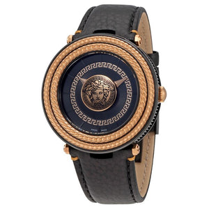 Buy Shop Versace V-Metal Icon Black Dial Black Leather Strap Watch For Men - VQL030015 USA Online